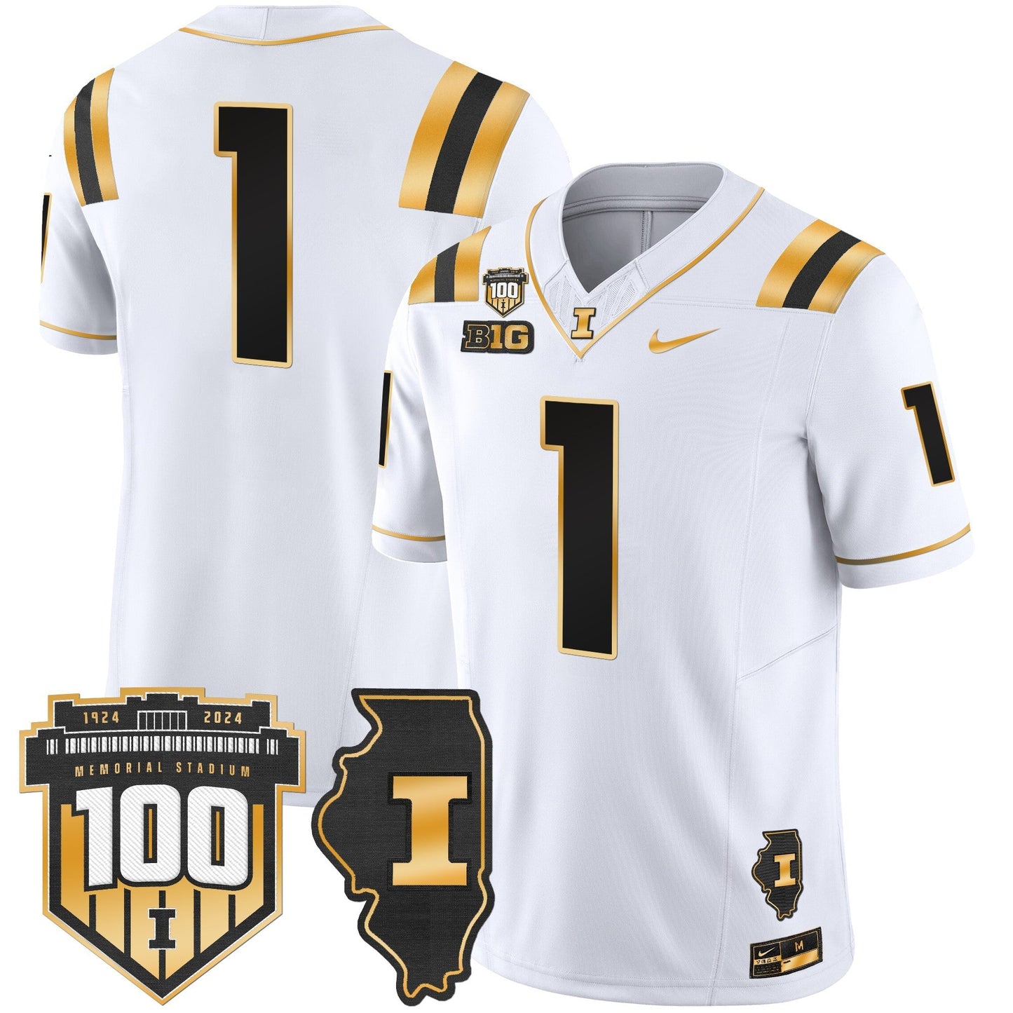 ILL 100th Memorial Stadium Patch Gold Vapor Limited Jersey - All Stitched