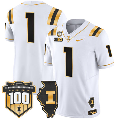 ILL 100th Memorial Stadium Patch Gold Vapor Limited Jersey - All Stitched
