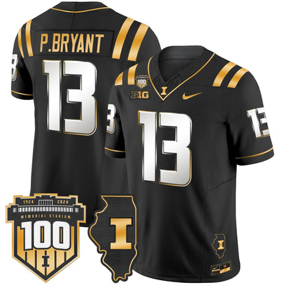 ILL 100th Memorial Stadium Patch Gold Vapor Limited Jersey - All Stitched