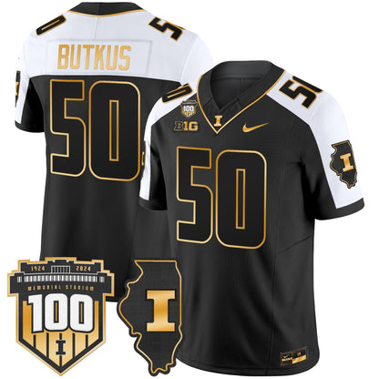 ILL 100th Memorial Stadium Patch Gold Vapor Limited Jersey - All Stitched
