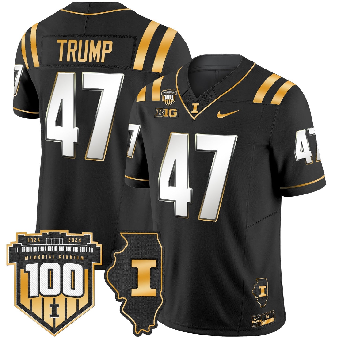 ILL 100th Memorial Stadium Patch Gold Vapor Limited Jersey - All Stitched