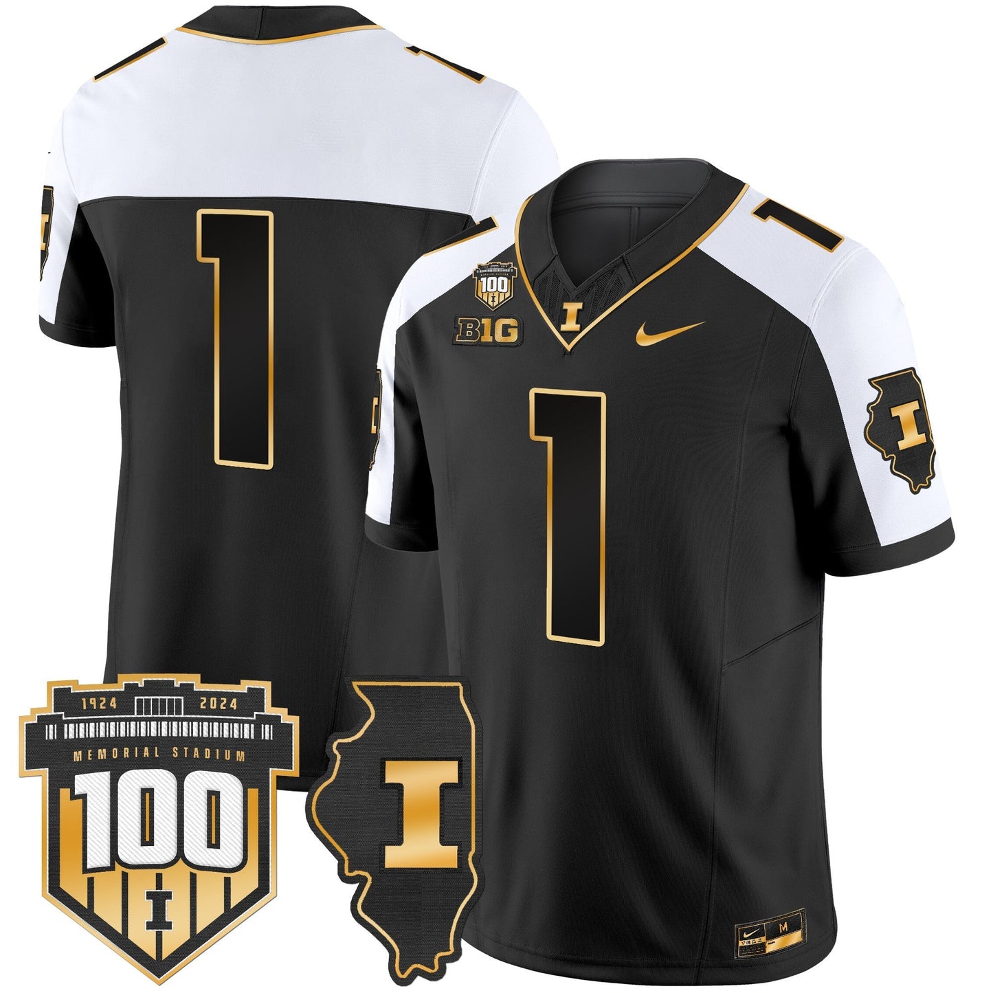 ILL 100th Memorial Stadium Patch Gold Vapor Limited Jersey - All Stitched