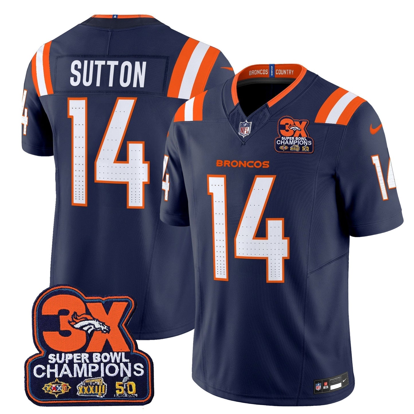 DEN 3-Time Champions Patch Vapor Limited Jersey V2 - All Stitched