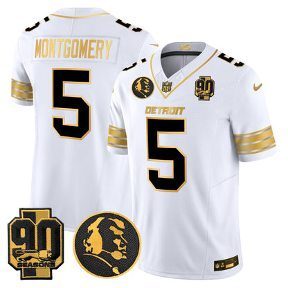 Men's Detroit Lions 2024 90th & John Madden Patch Gold Vapor Limited Jersey - All Stitched