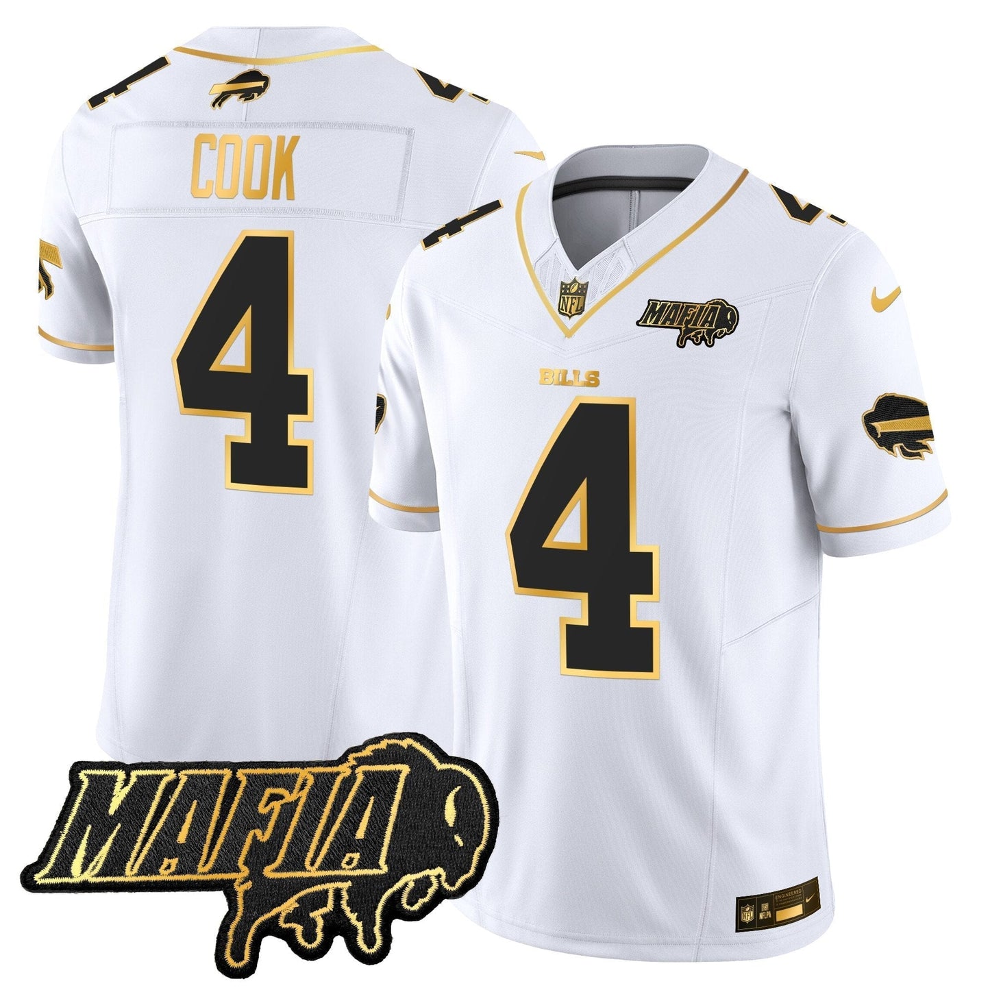 BUF 2024 Bills Mafia Patch Gold Vapor Limited Jersey - All Stitched