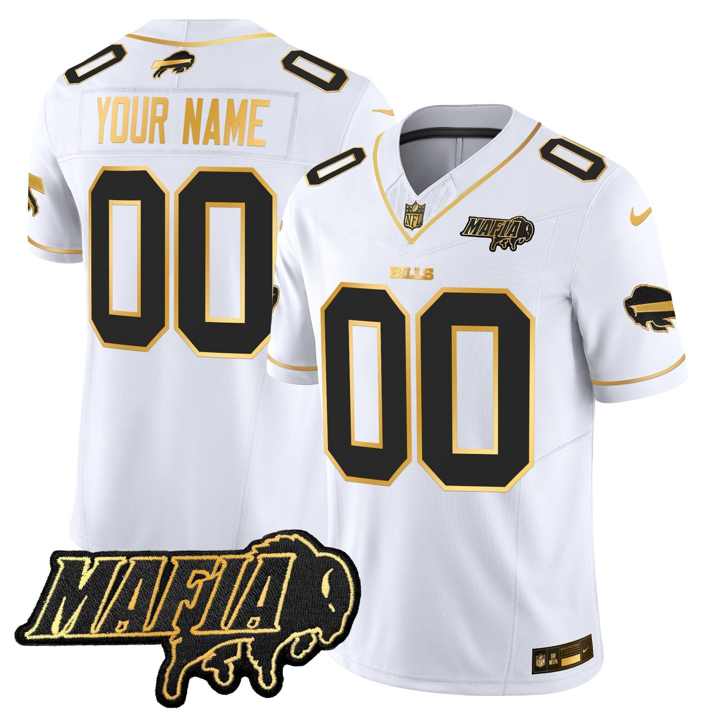 BUF 2024 Bills Mafia Patch Gold Vapor Limited Custom Jersey - All Stitched