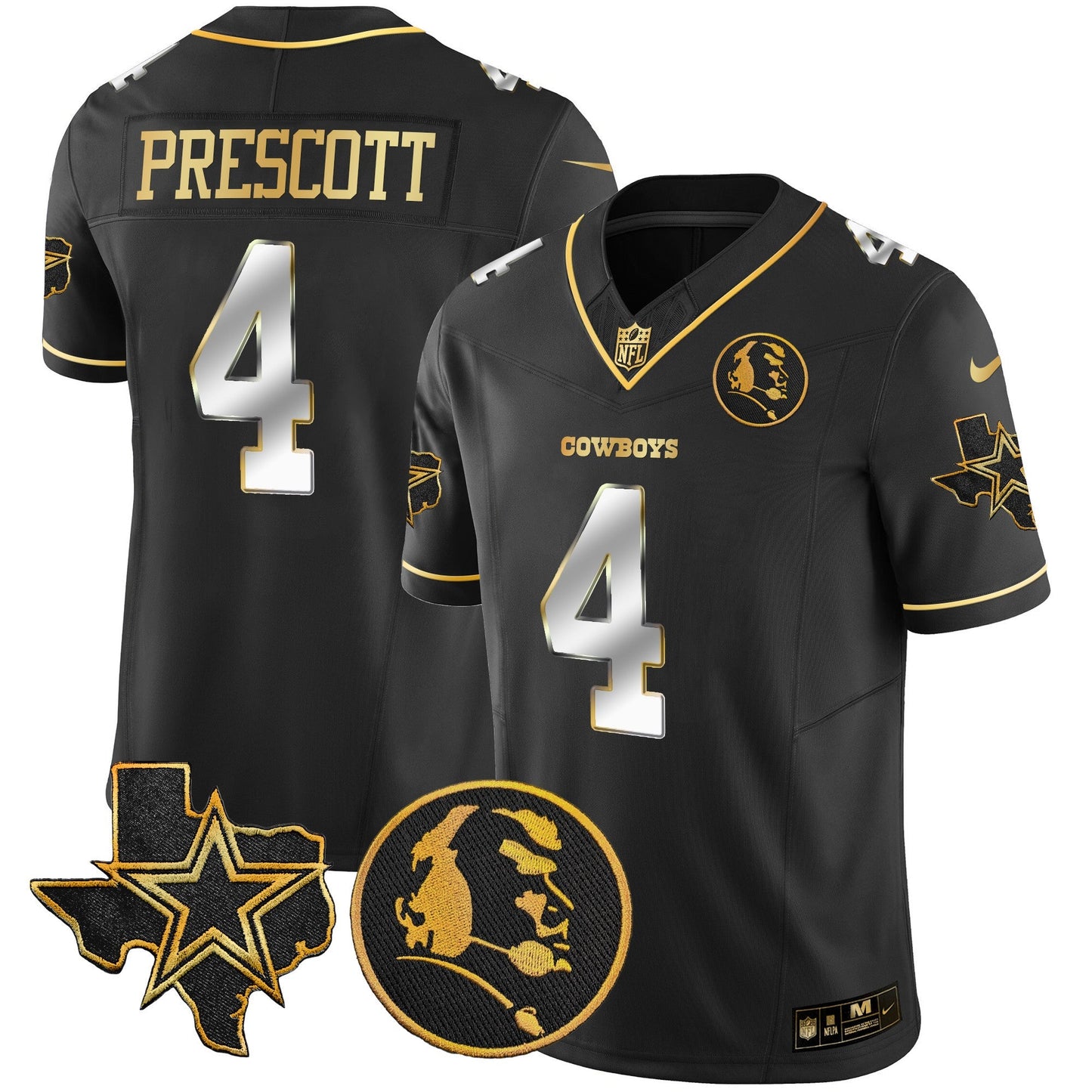 Cowboys Texas & John Madden Patch Gold Vapor Limited Jersey - All Stitched