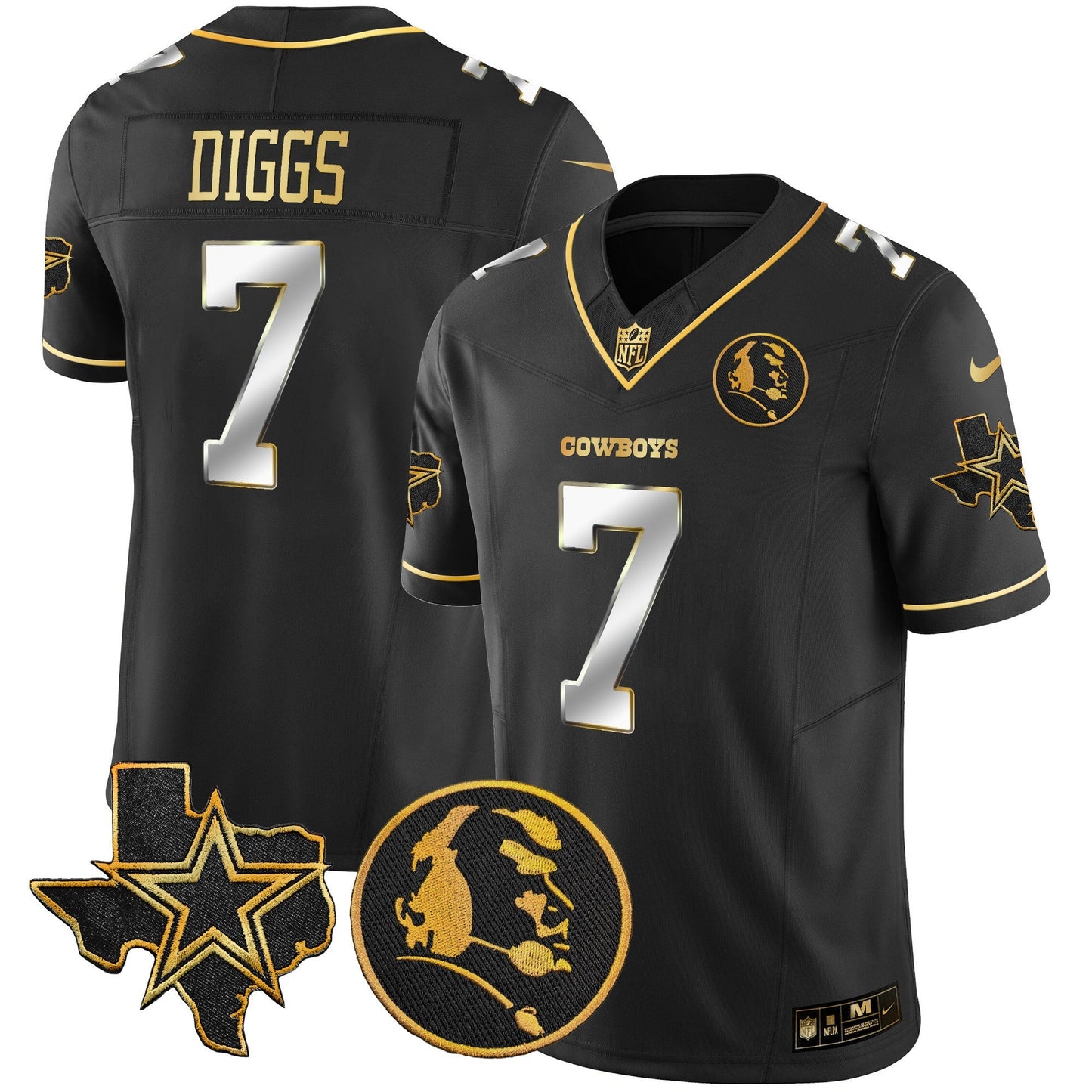 Cowboys Texas & John Madden Patch Gold Vapor Limited Jersey - All Stitched