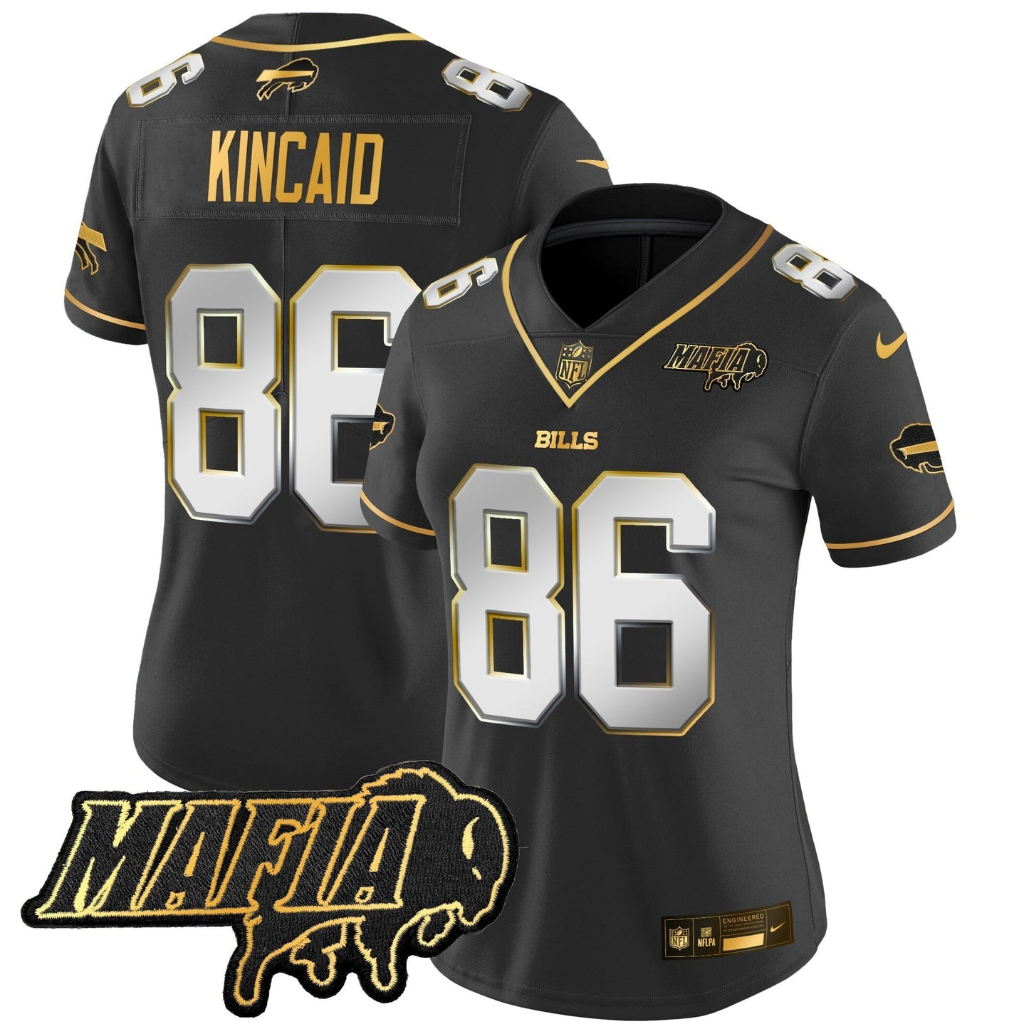 Women's BUF 2024 Bills Mafia Patch Gold Vapor Limited Jersey - All Stitched