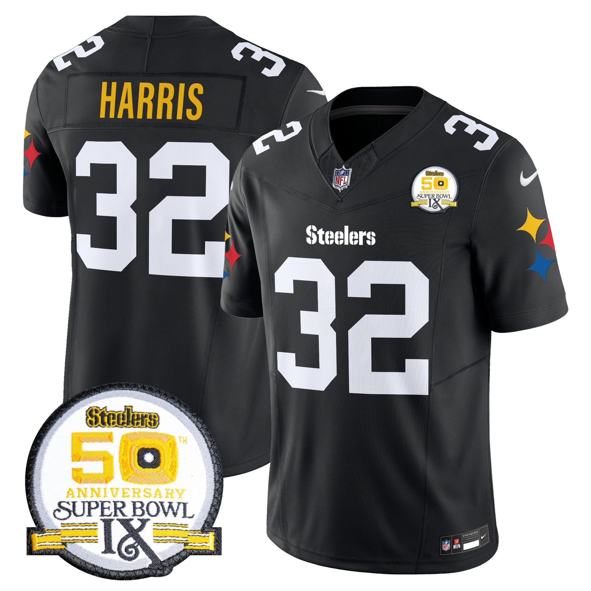 Men's Steelers 50th Anniversary Of Super Bowl IX Patch Vapor Limited Jersey V2 - All Stitched