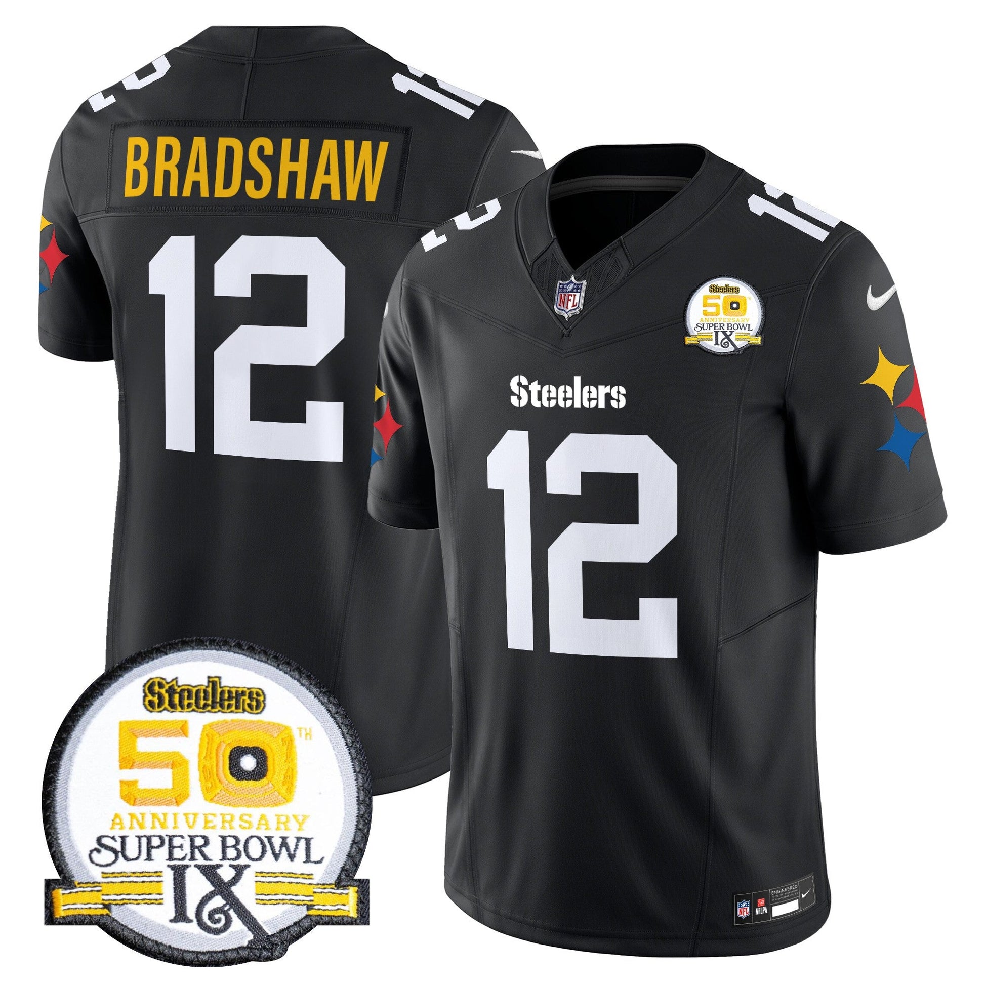 Men's Steelers 50th Anniversary Of Super Bowl IX Patch Vapor Limited Jersey V2 - All Stitched
