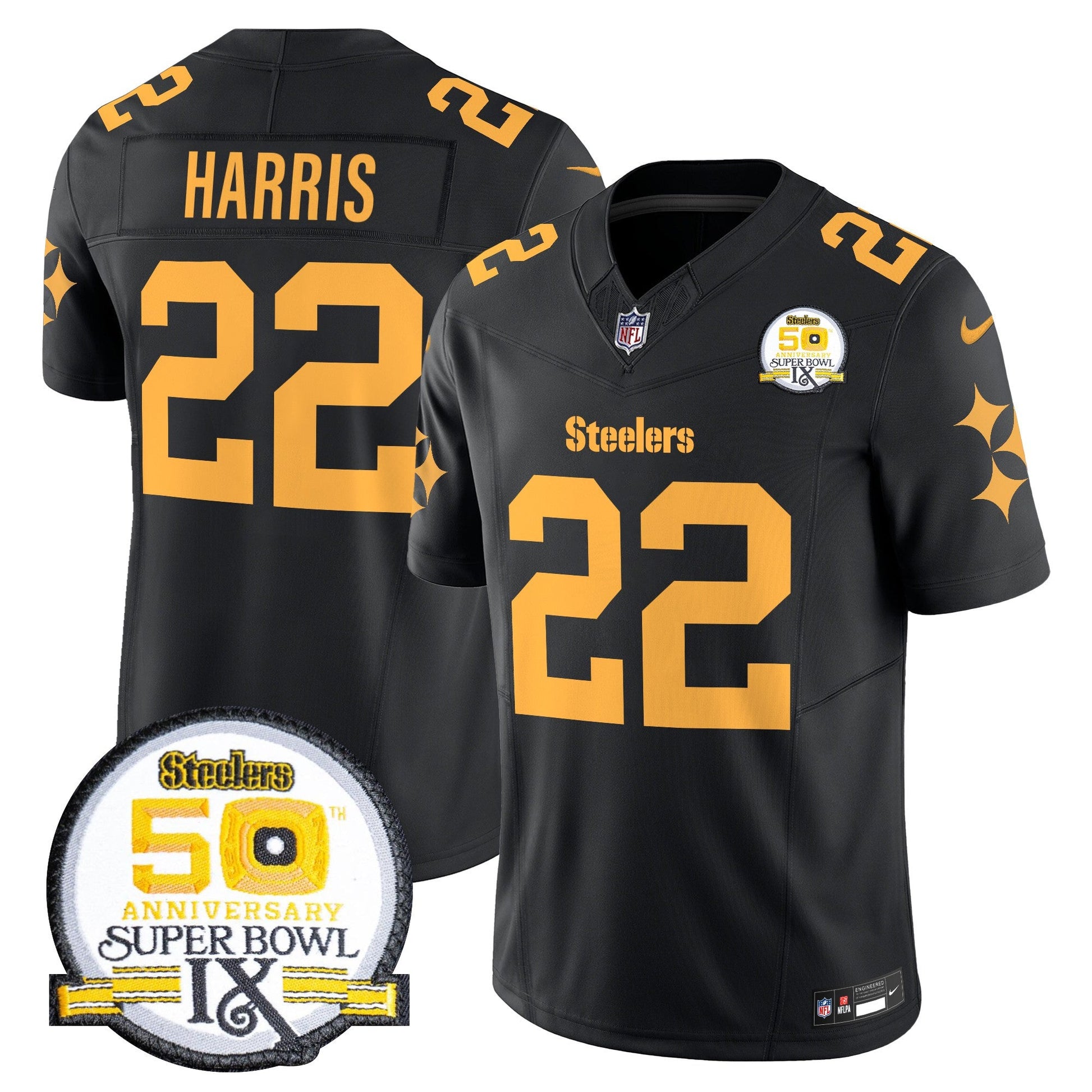 Men's Steelers 50th Anniversary Of Super Bowl IX Patch Vapor Limited Jersey V2 - All Stitched