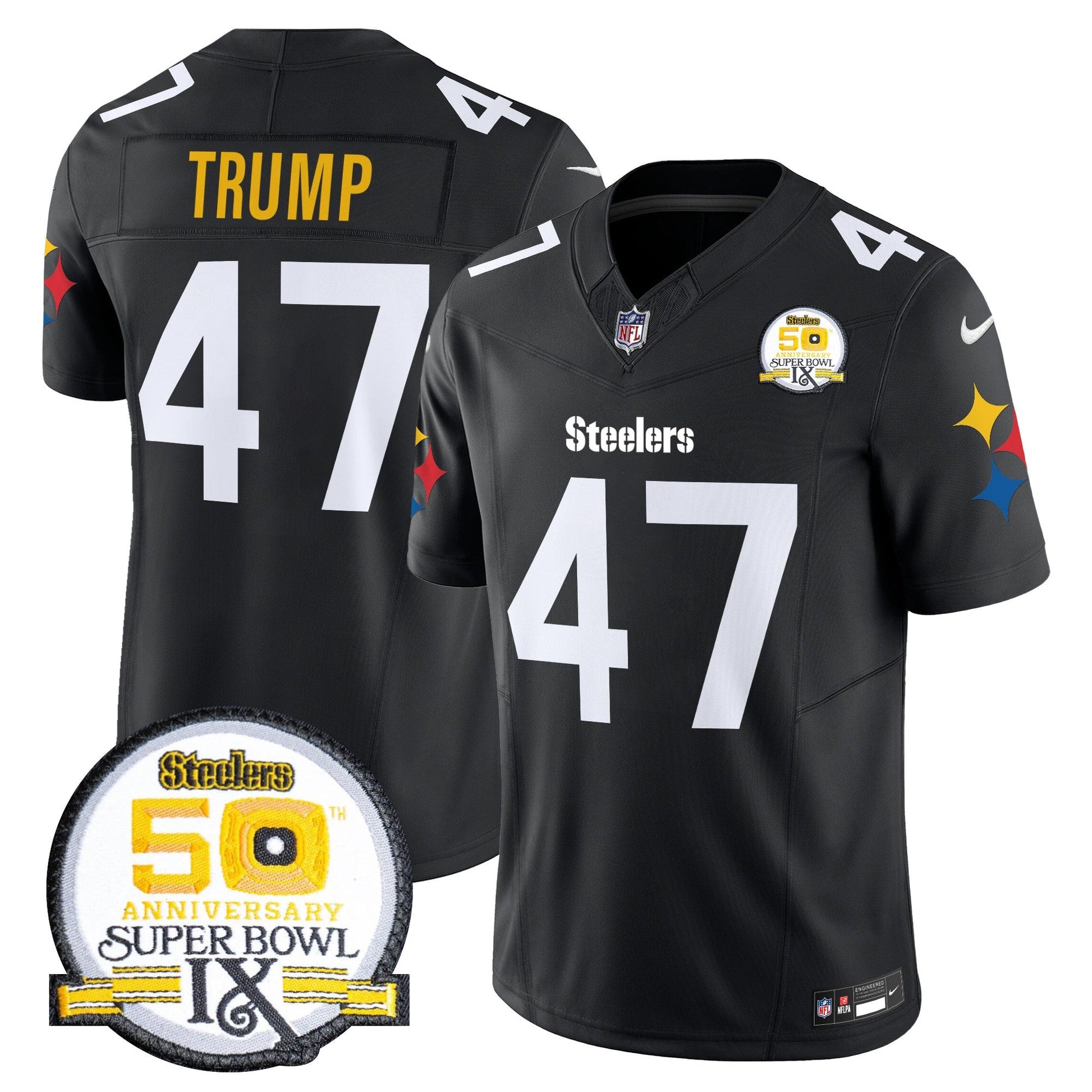 Men's Steelers 50th Anniversary Of Super Bowl IX Patch Vapor Limited Jersey V2 - All Stitched