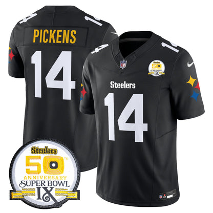 Men's Steelers 50th Anniversary Of Super Bowl IX Patch Vapor Limited Jersey V2 - All Stitched