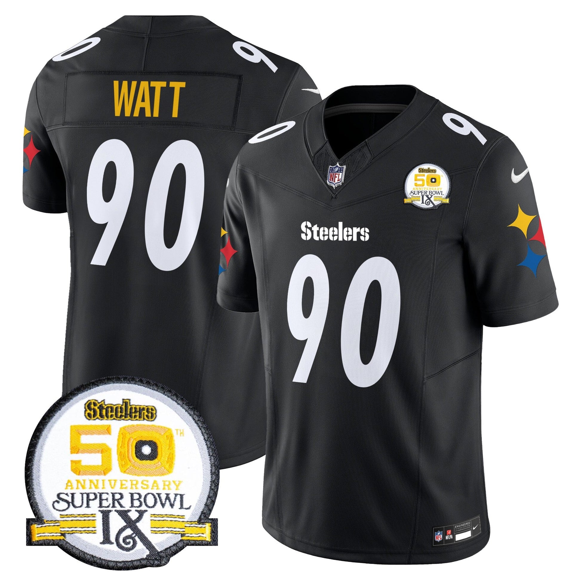 Men's Steelers 50th Anniversary Of Super Bowl IX Patch Vapor Limited Jersey V2 - All Stitched