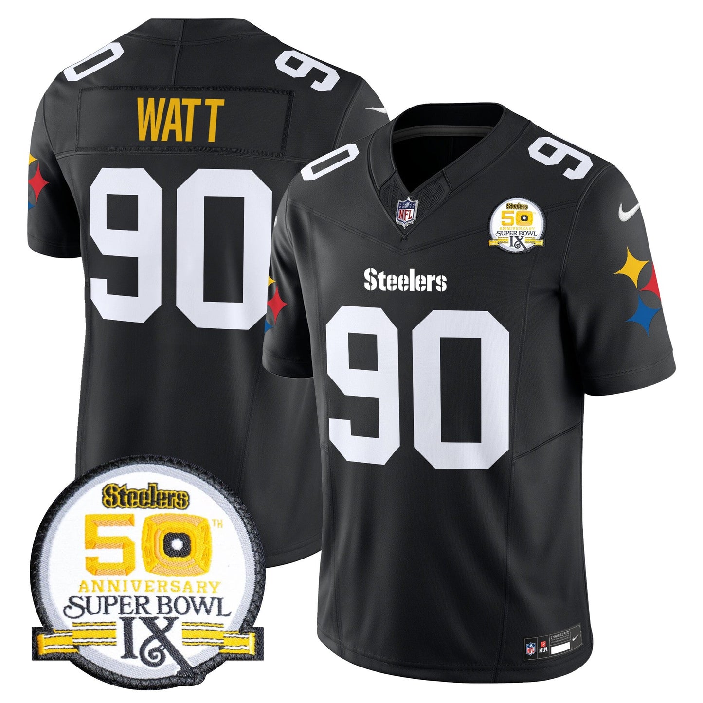 Men's Steelers 50th Anniversary Of Super Bowl IX Patch Vapor Limited Jersey V2 - All Stitched