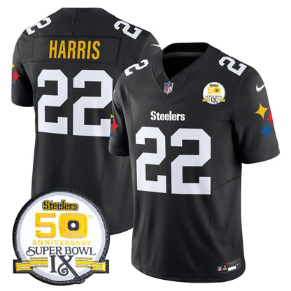 Men's Steelers 50th Anniversary Of Super Bowl IX Patch Vapor Limited Jersey V2 - All Stitched