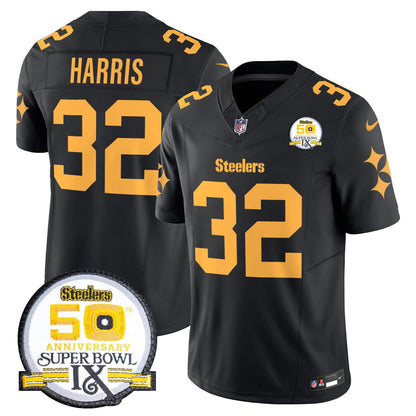 Men's Steelers 50th Anniversary Of Super Bowl IX Patch Vapor Limited Jersey V2 - All Stitched