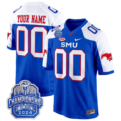SMU Mustangs 2024 ACC Championship Patch Game Custom Jersey - All Stitched