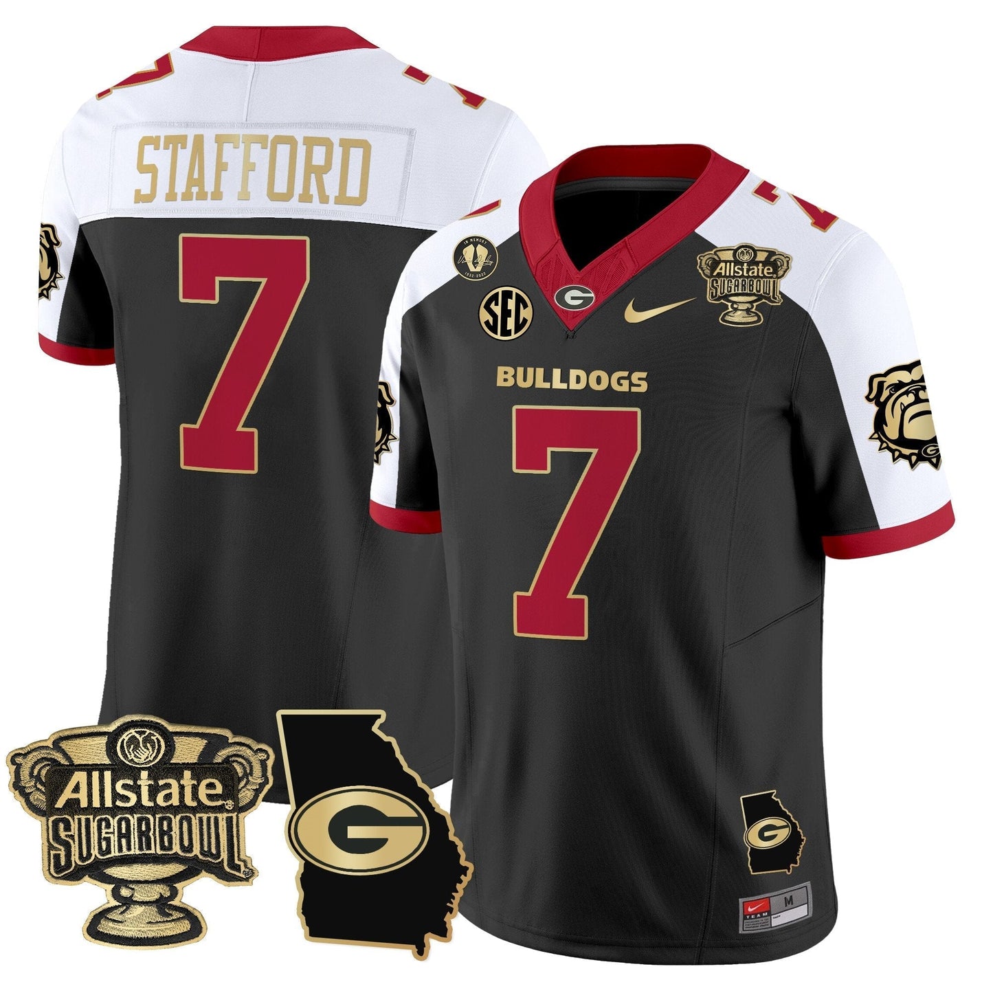 UGA 2025 Sugar Bowl & Georgia Map Patch Vapor Limited Jersey N2 - All Stitched