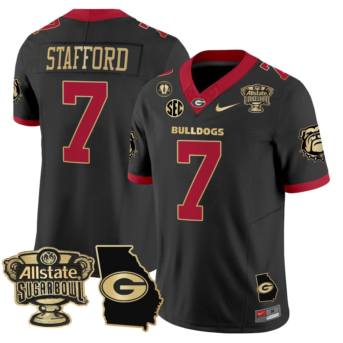 UGA 2025 Sugar Bowl & Georgia Map Patch Vapor Limited Jersey N2 - All Stitched