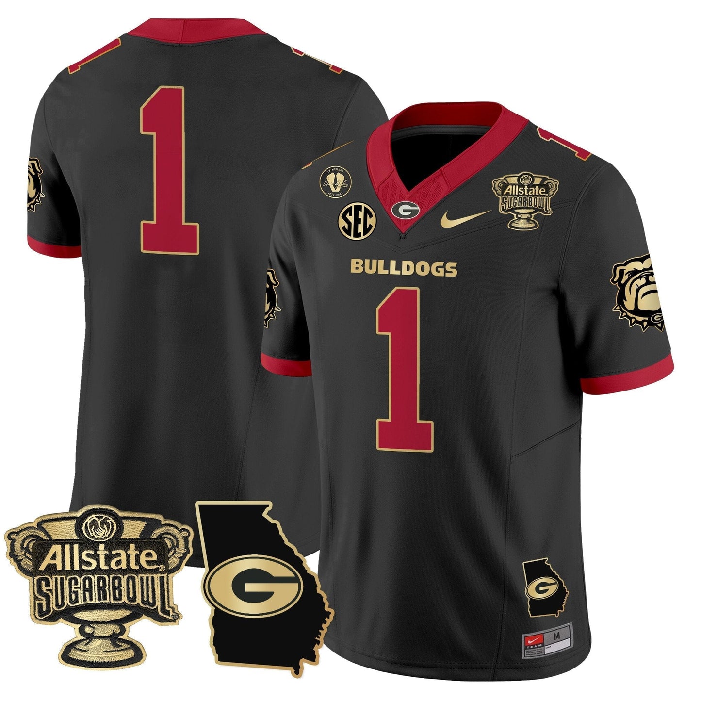 UGA 2025 Sugar Bowl & Georgia Map Patch Vapor Limited Jersey - All Stitched