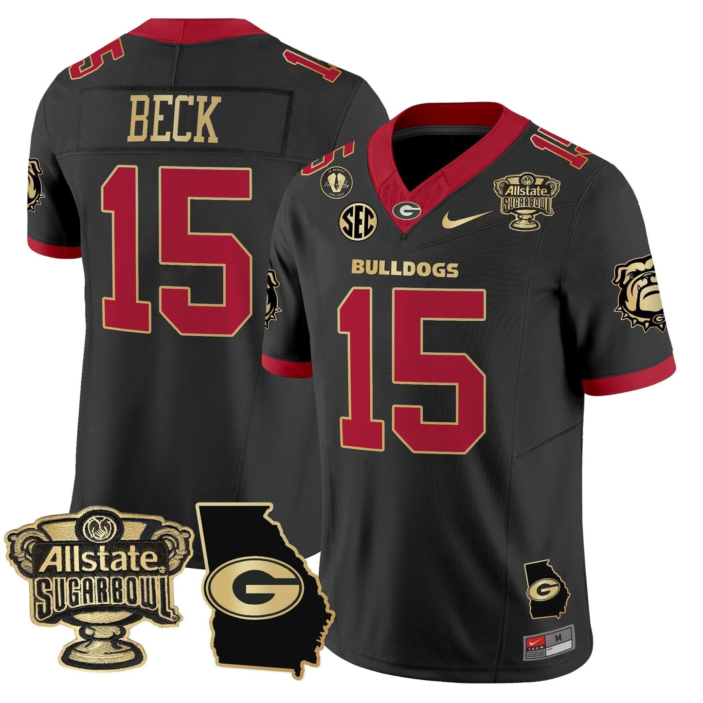 UGA 2025 Sugar Bowl & Georgia Map Patch Vapor Limited Jersey N2 - All Stitched