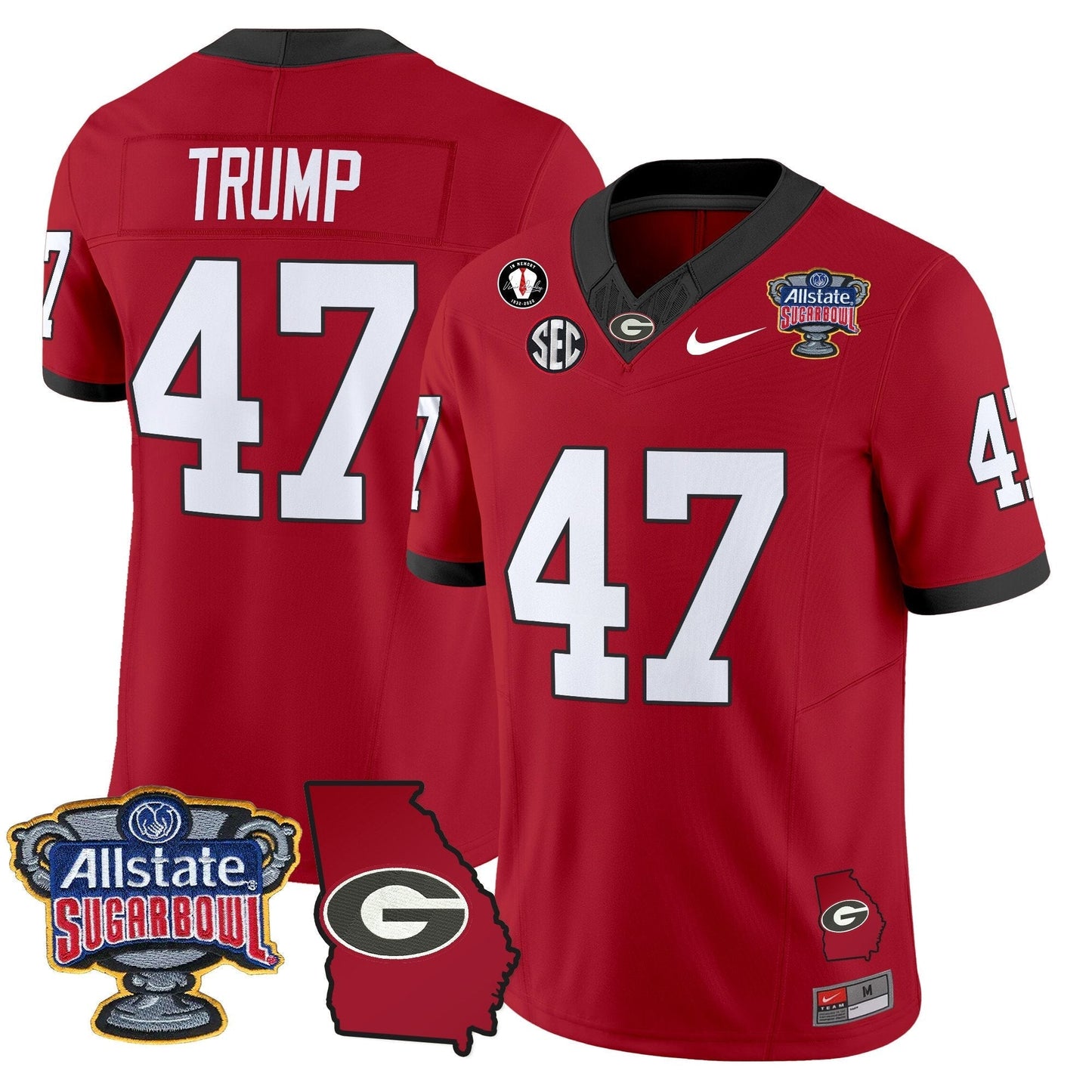 UGA 2025 Sugar Bowl & Georgia Map Patch Vapor Limited Jersey N2 - All Stitched