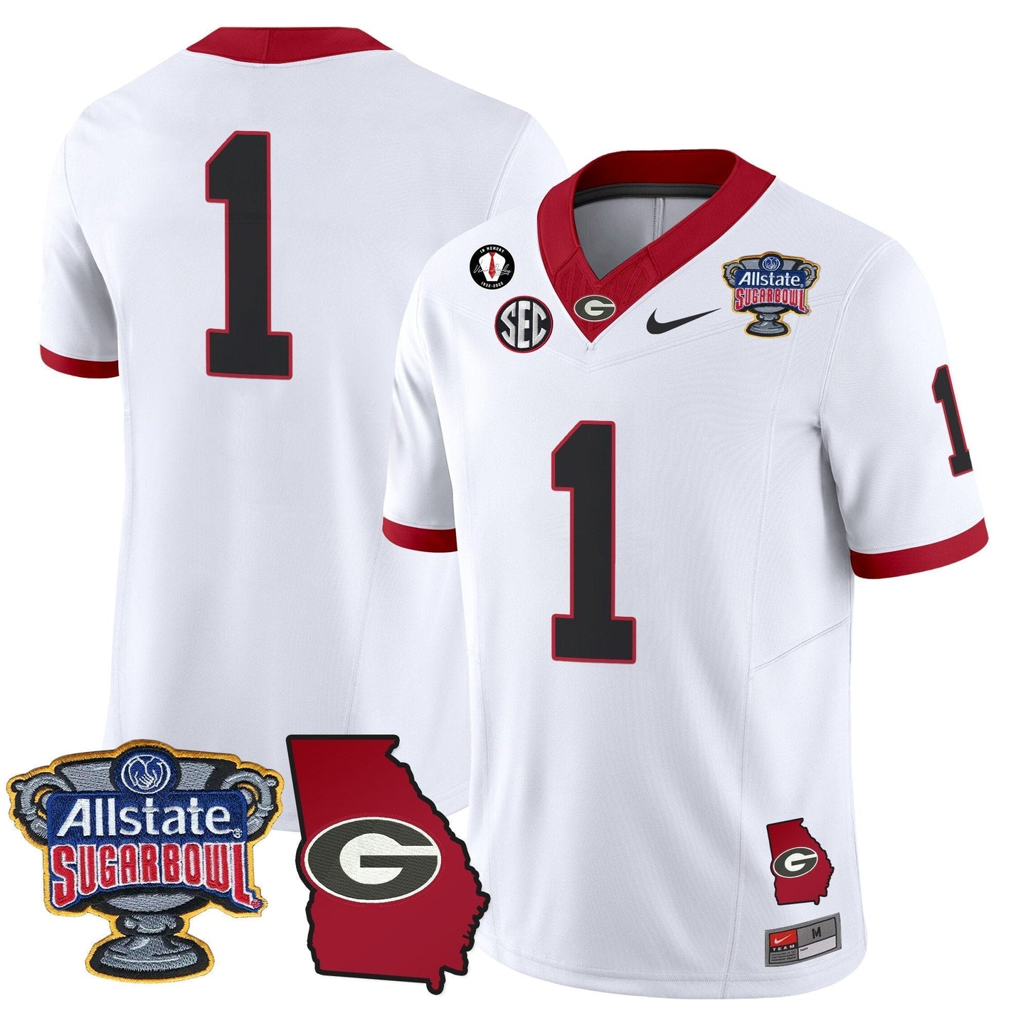 UGA 2025 Sugar Bowl & Georgia Map Patch Vapor Limited Jersey - All Stitched