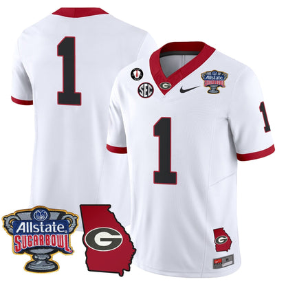 UGA 2025 Sugar Bowl & Georgia Map Patch Vapor Limited Jersey - All Stitched