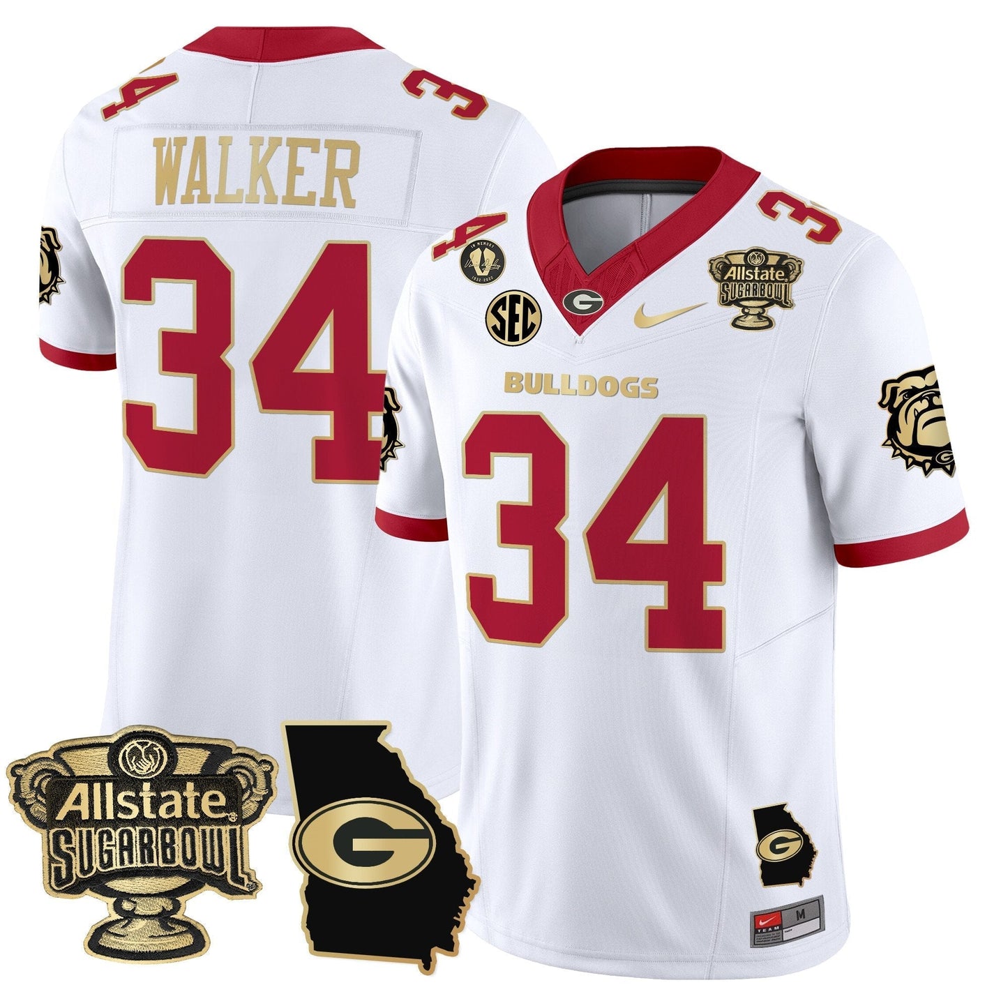 UGA 2025 Sugar Bowl & Georgia Map Patch Vapor Limited Jersey - All Stitched