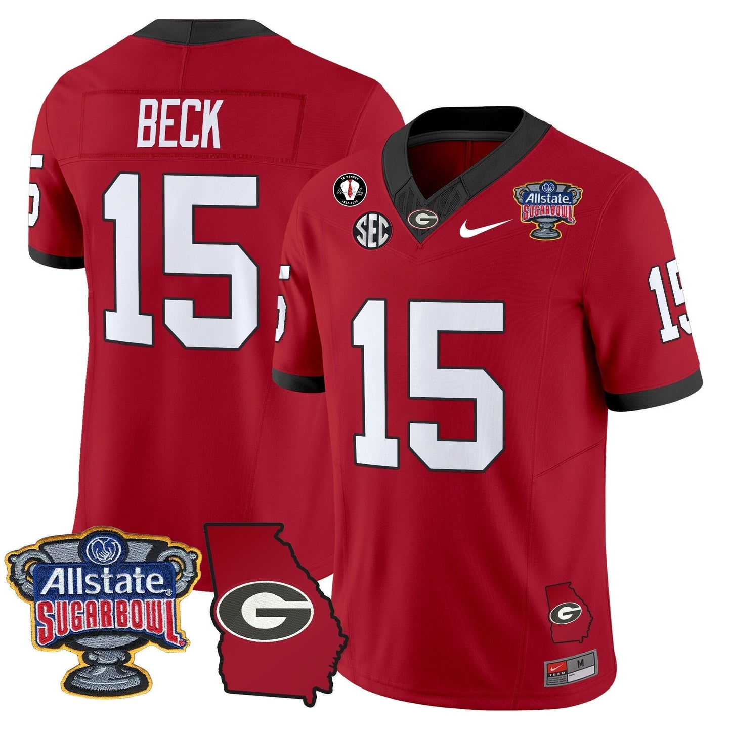 UGA 2025 Sugar Bowl & Georgia Map Patch Vapor Limited Jersey N2 - All Stitched