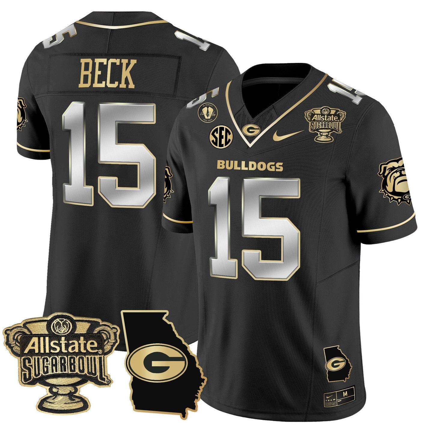 UGA 2025 Sugar Bowl & Georgia Map Patch Vapor Limited Jersey N2 - All Stitched