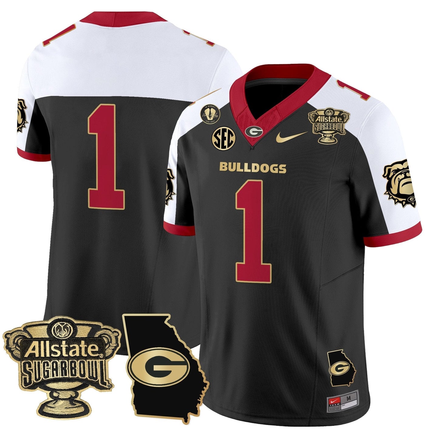 UGA 2025 Sugar Bowl & Georgia Map Patch Vapor Limited Jersey N2 - All Stitched