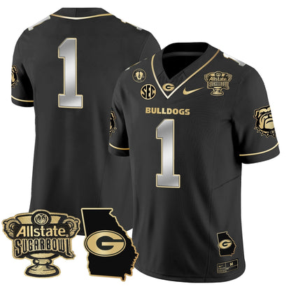 UGA 2025 Sugar Bowl & Georgia Map Patch Vapor Limited Jersey N2 - All Stitched