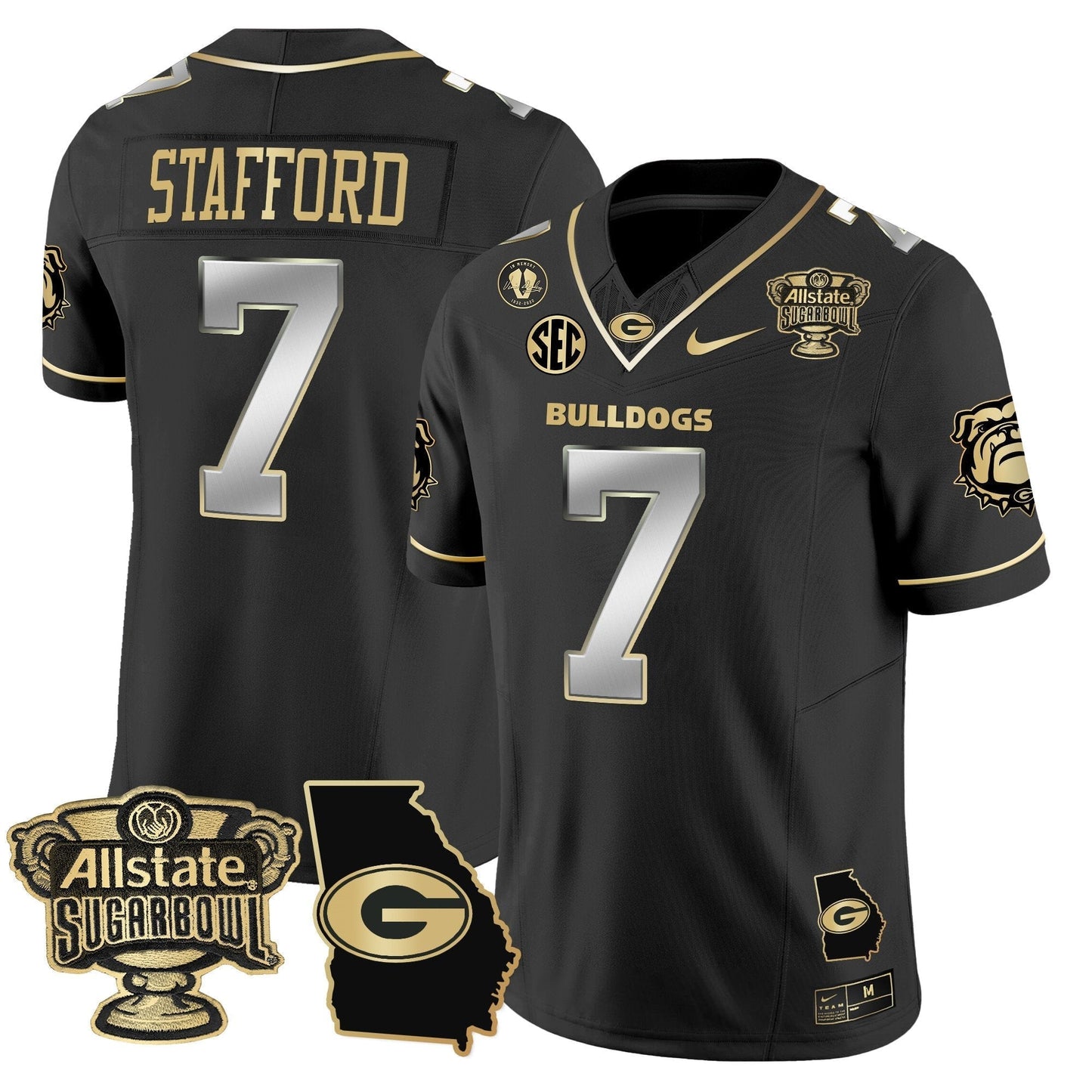 UGA 2025 Sugar Bowl & Georgia Map Patch Vapor Limited Jersey N2 - All Stitched