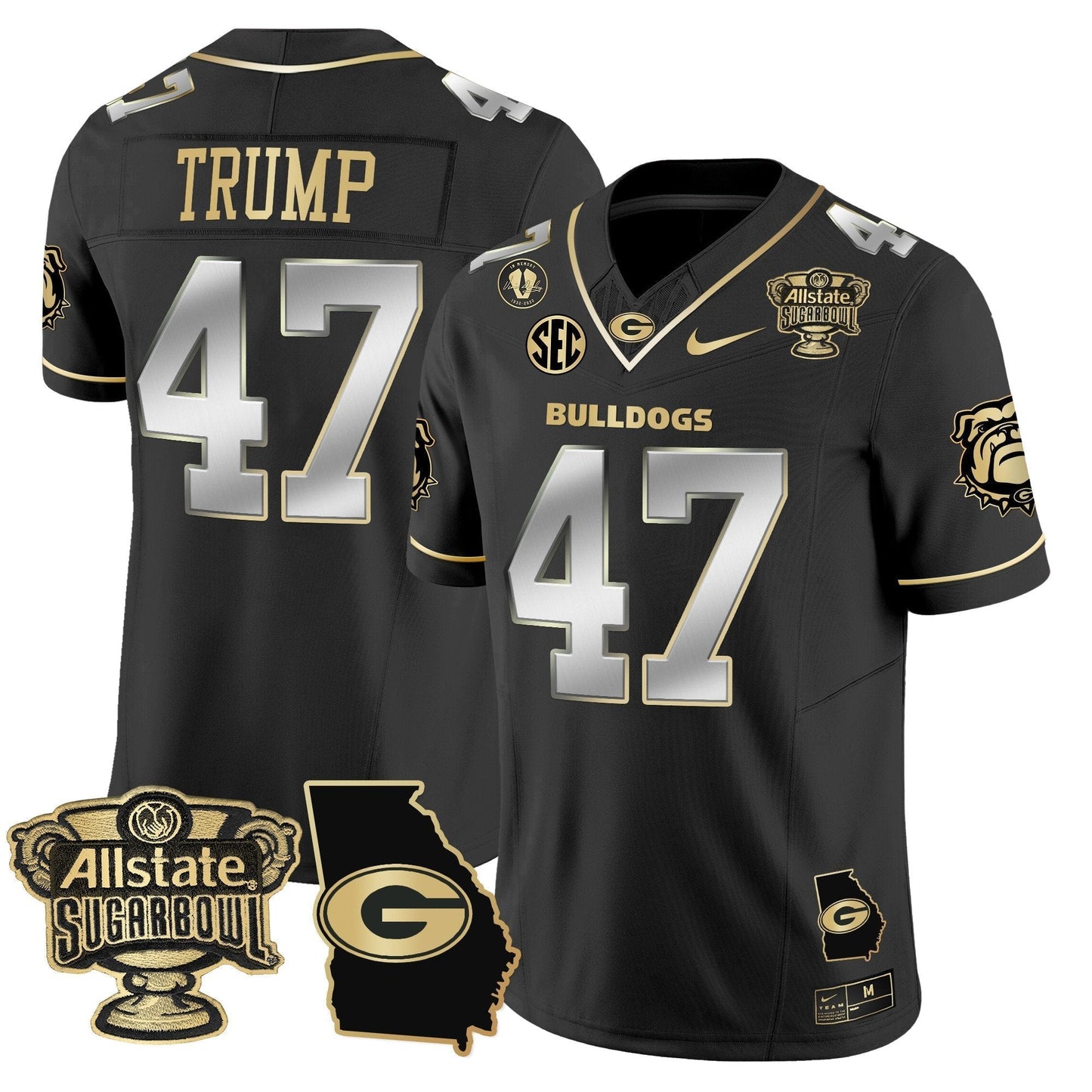UGA 2025 Sugar Bowl & Georgia Map Patch Vapor Limited Jersey N2 - All Stitched