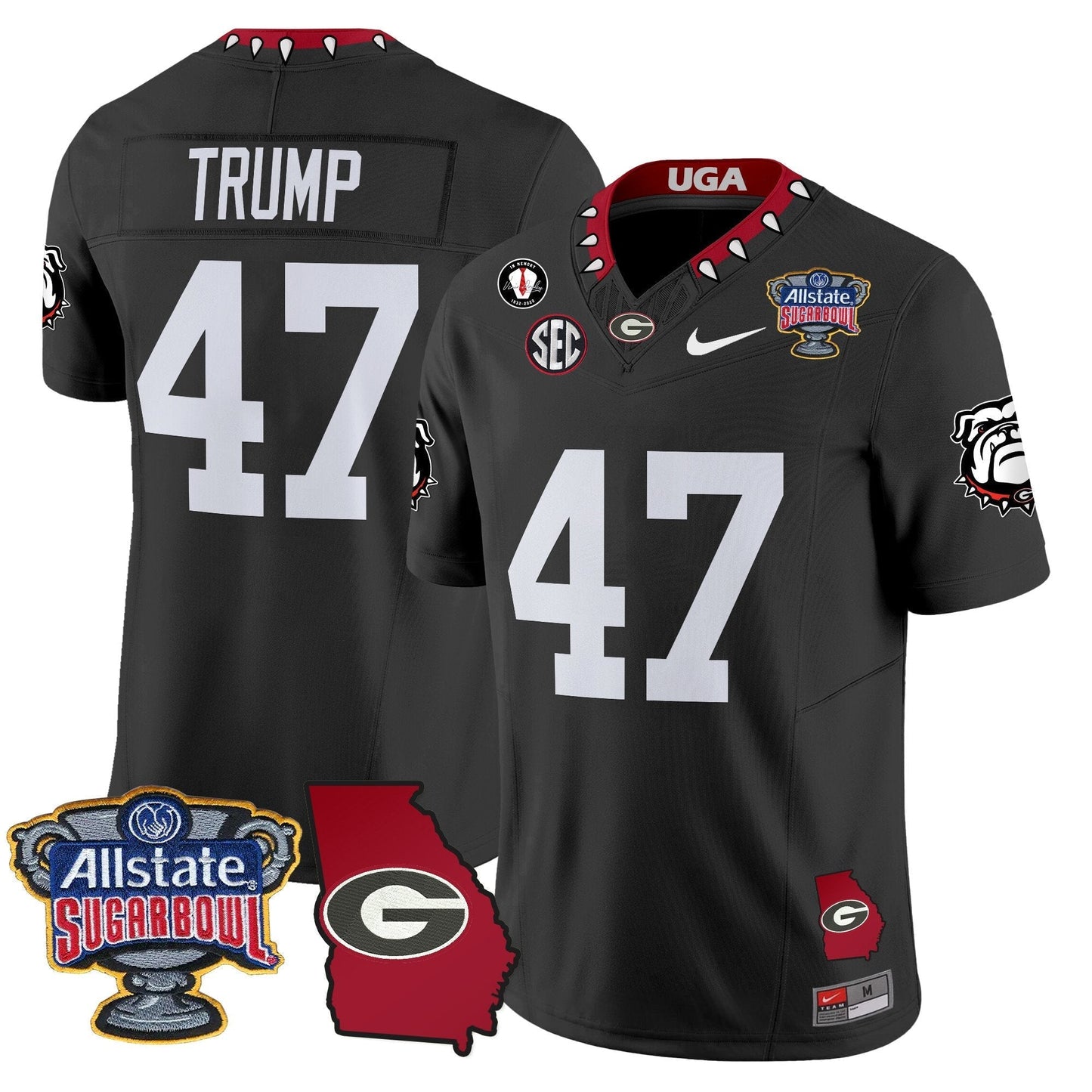UGA 2025 Sugar Bowl & Georgia Map Patch Vapor Limited Jersey N2 - All Stitched