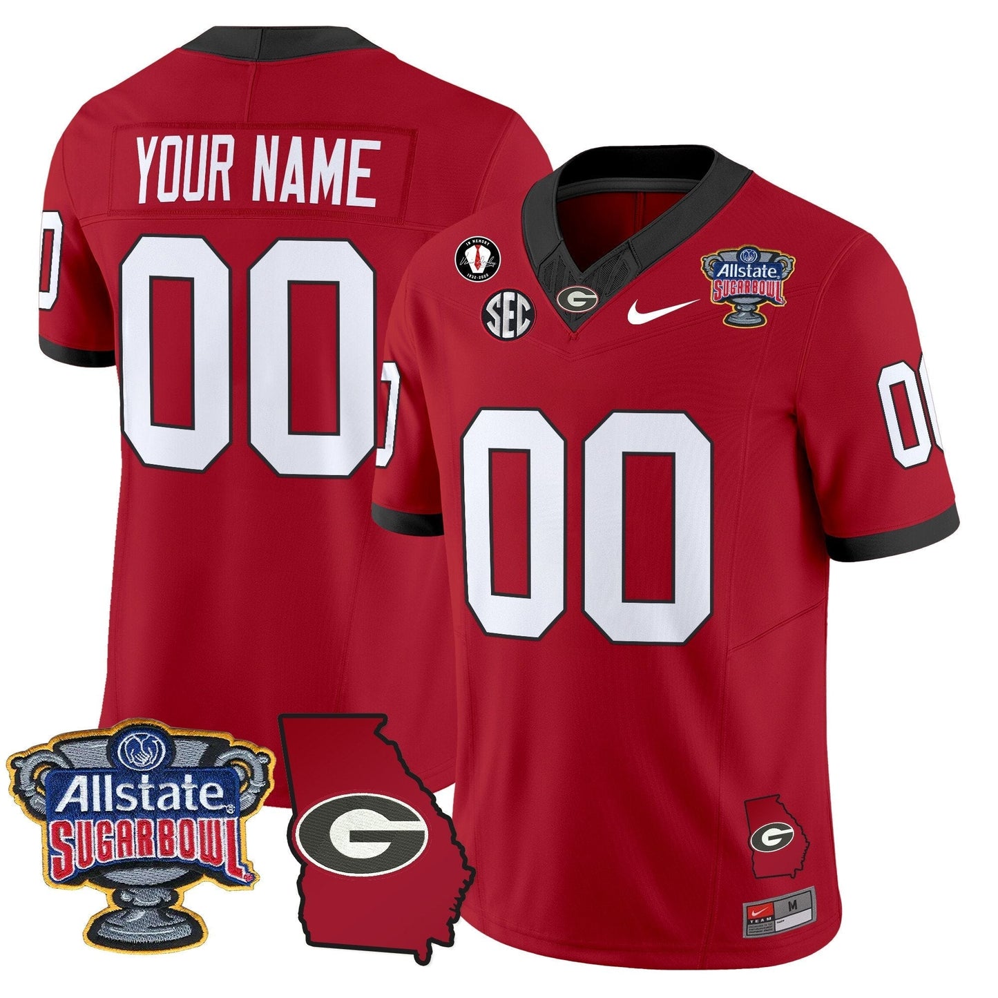 UGA 2025 Sugar Bowl & Georgia Map Patch Vapor Limited Custom Jersey N2 - All Stitched