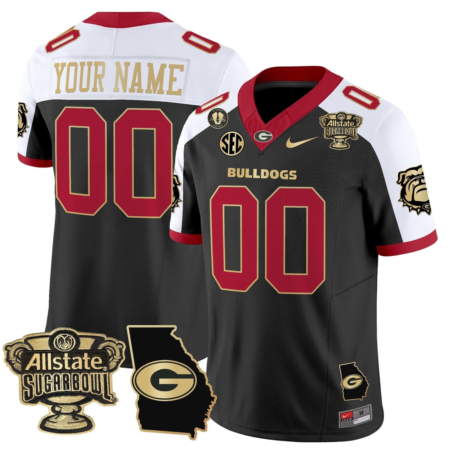 UGA 2025 Sugar Bowl & Georgia Map Patch Vapor Limited Custom Jersey - All Stitched