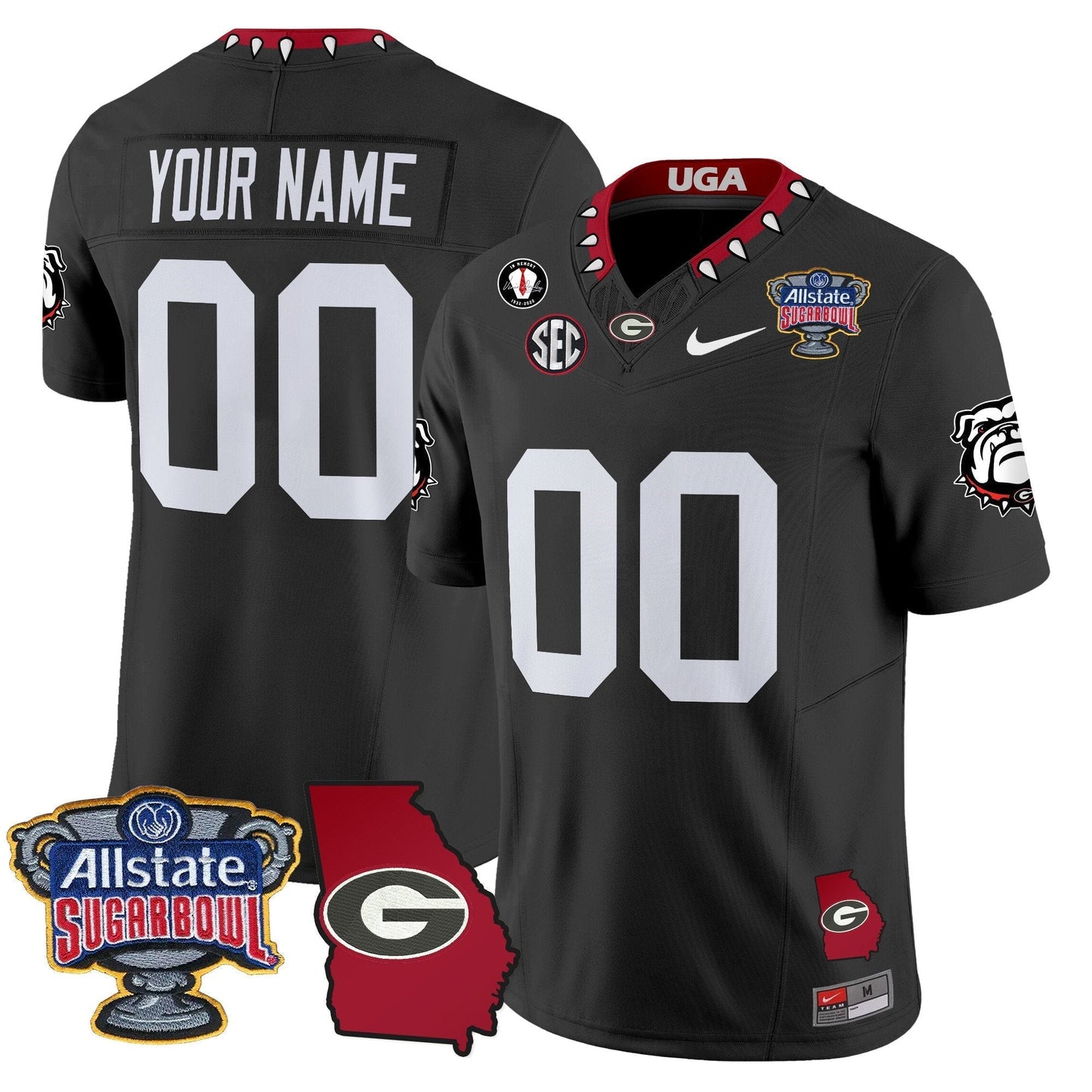 UGA 2025 Sugar Bowl & Georgia Map Patch Vapor Limited Custom Jersey N2 - All Stitched