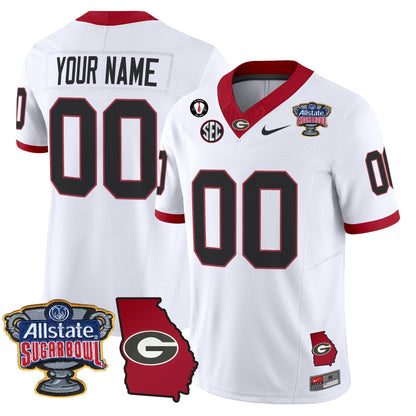 UGA 2025 Sugar Bowl & Georgia Map Patch Vapor Limited Custom Jersey N2 - All Stitched