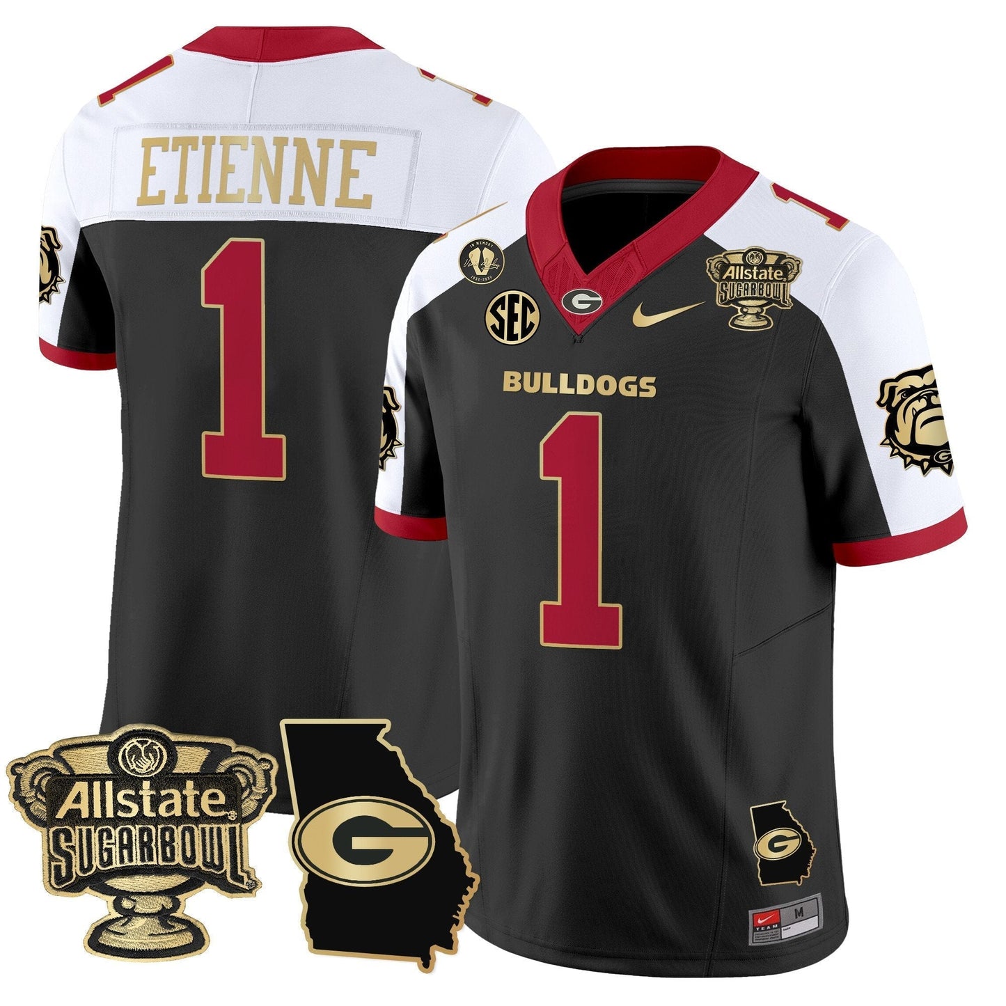 UGA 2025 Sugar Bowl & Georgia Map Patch Vapor Limited Jersey N2 - All Stitched