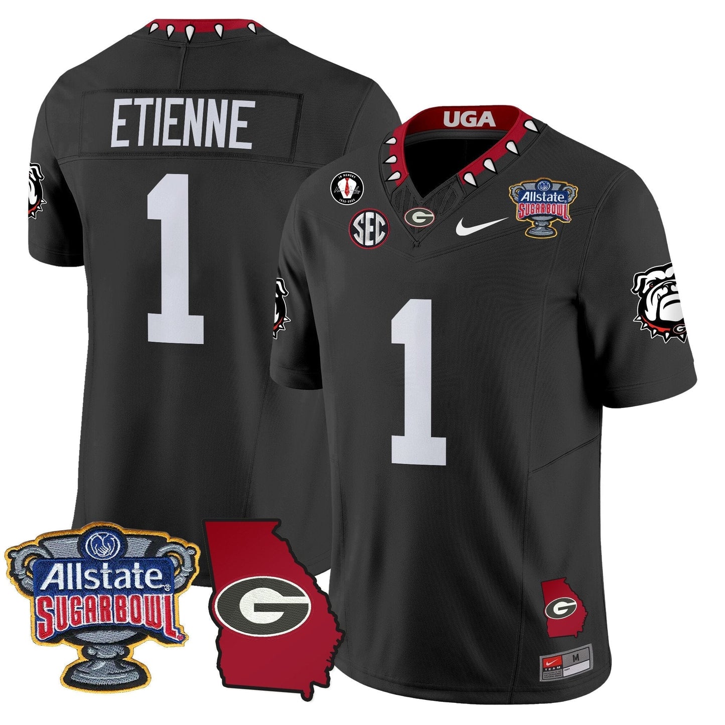 UGA 2025 Sugar Bowl & Georgia Map Patch Vapor Limited Jersey N2 - All Stitched