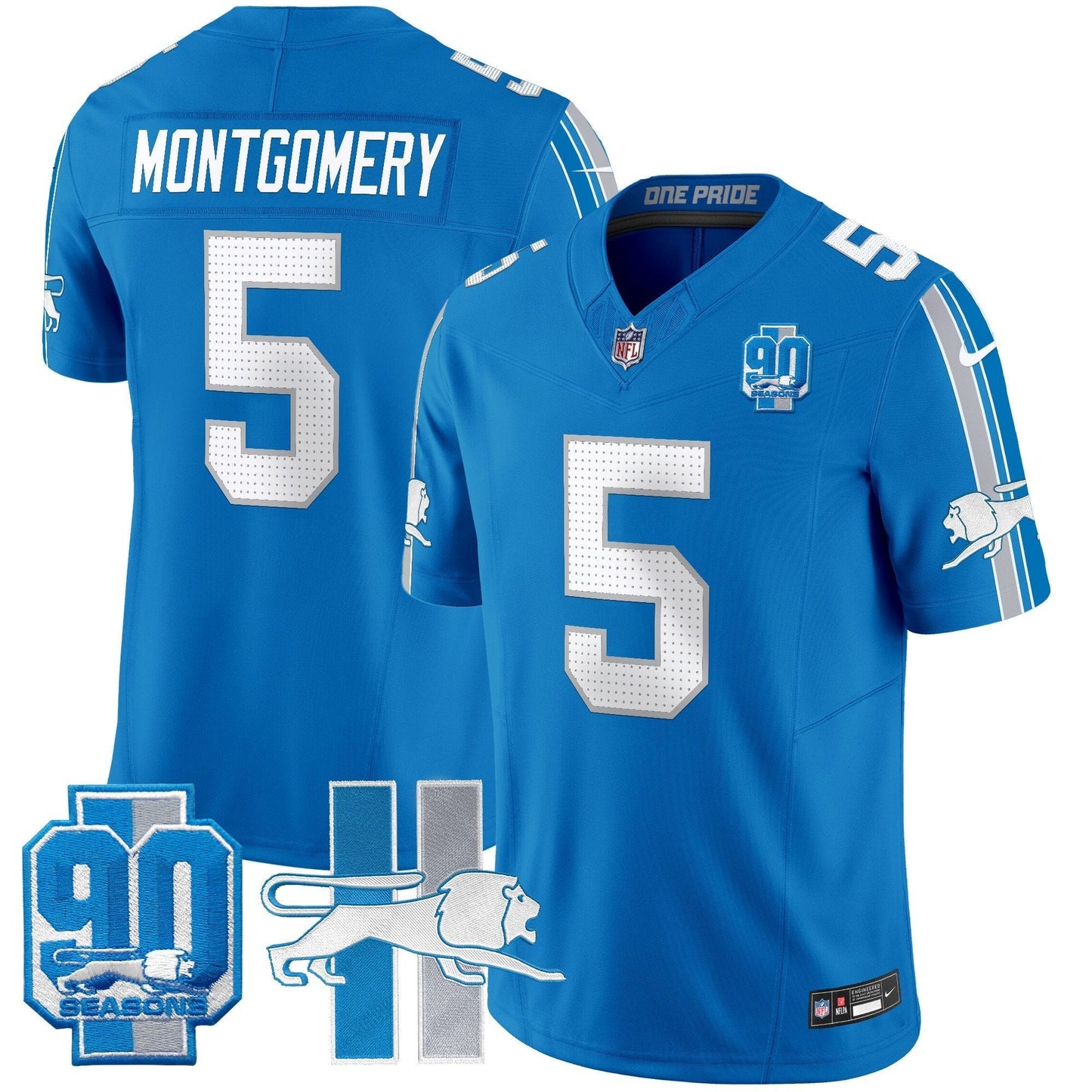 Men's Detroit Lions Throwback 90th Year Patch Vapor Limited Jersey - All Stitched