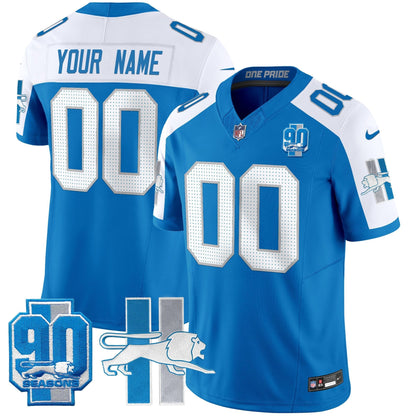 Detroit Lions Throwback 90th Year Patch Vapor Limited Custom Jersey - All Stitched