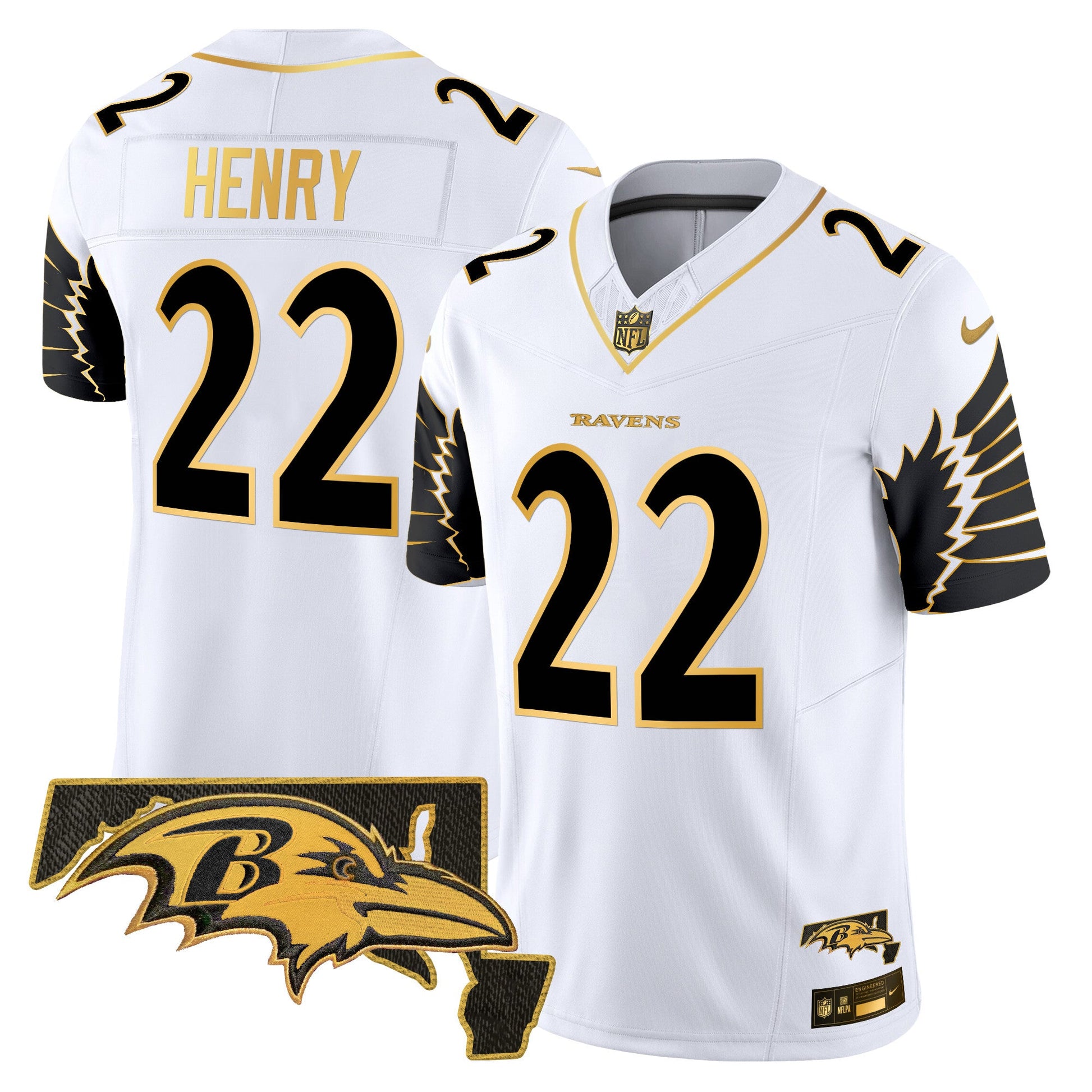 Men's Ravens Maryland Patch Gold Vapor Limited Jersey V2 - All Stitched