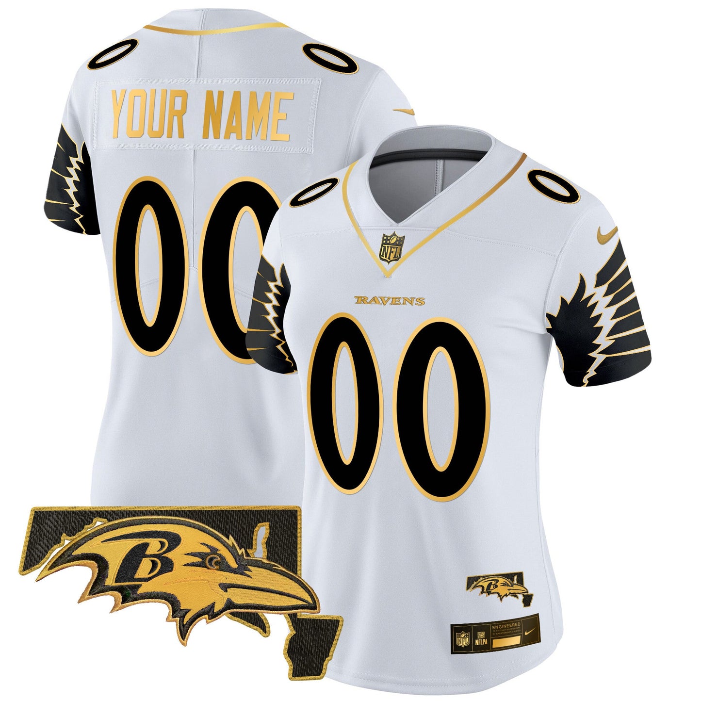 Ravens Maryland Patch Gold Vapor Limited Custom Jersey V2 - All Stitched
