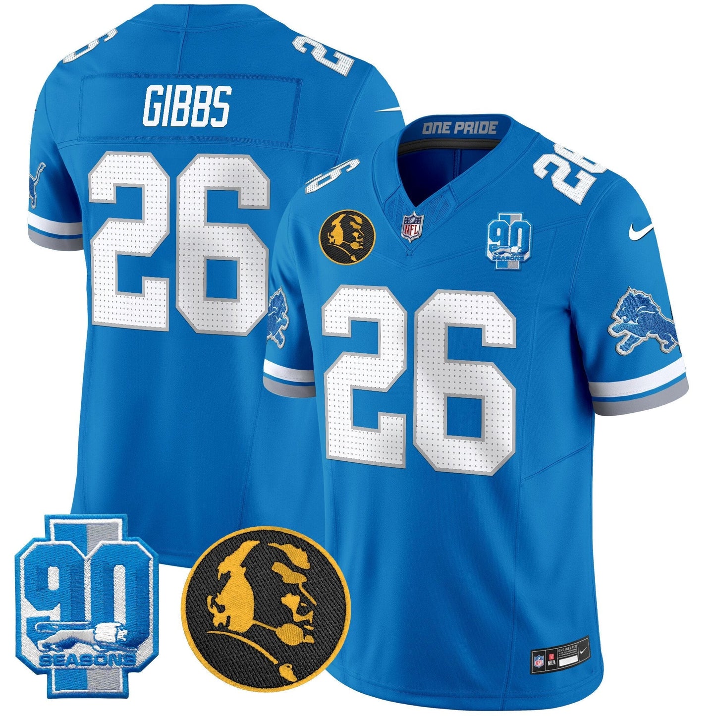 Men's Detroit Lions 2024 90th & John Madden Patch Vapor Limited Jersey V2 - All Stitched