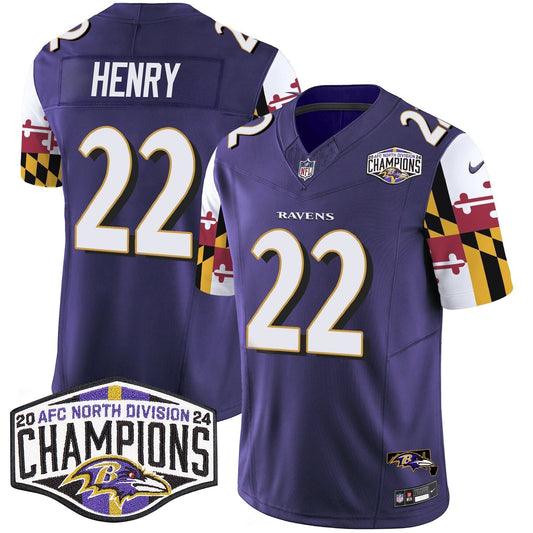 Ravens Maryland Flag 2024 AFC North Division Champions Patch Vapor Limited Jersey - Stitched